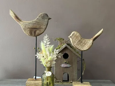 Houten vogels met vogelhuisje - woondecoratie Silti